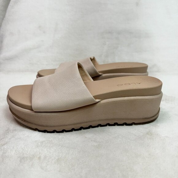 ALDO Sandals Flats Platform Slip On Slide Cream Faux Leather Womens 8 - Picture 7 of 14